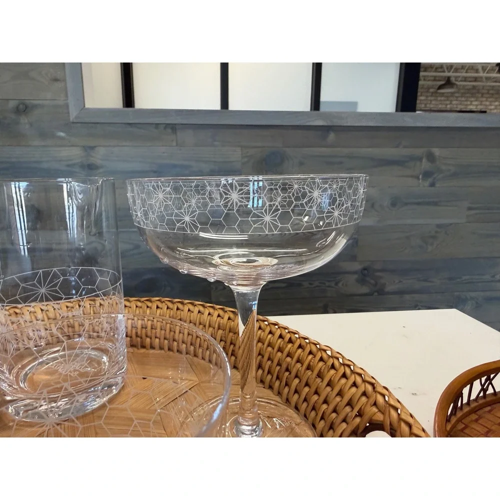 Chic & Tonic 5pc‎ Cocktail Set Etched Geometric Pitcher Coupes Rocks Glasses